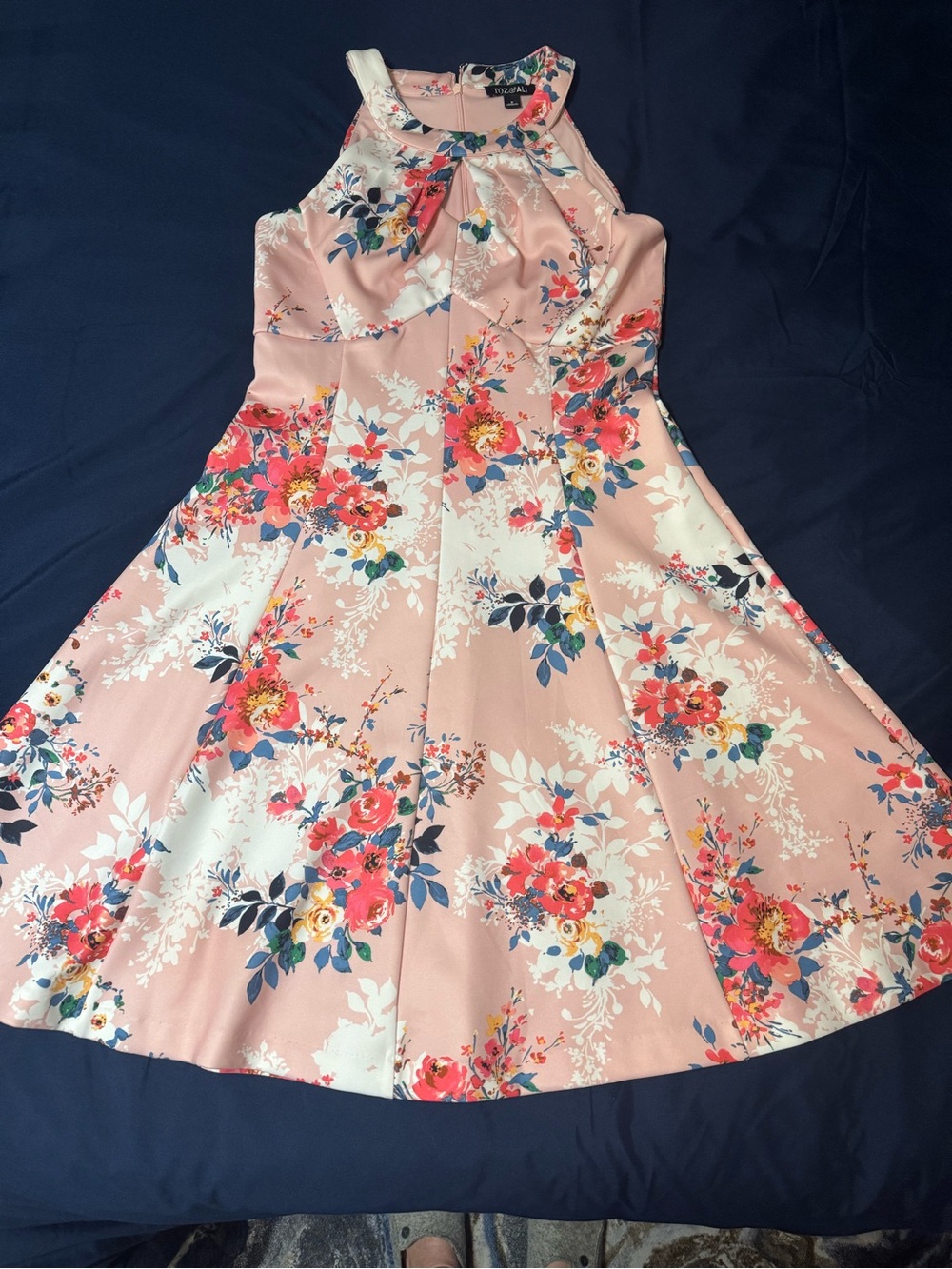 Roz & Ali Pink Floral Halter Fit-and-Flare Dress